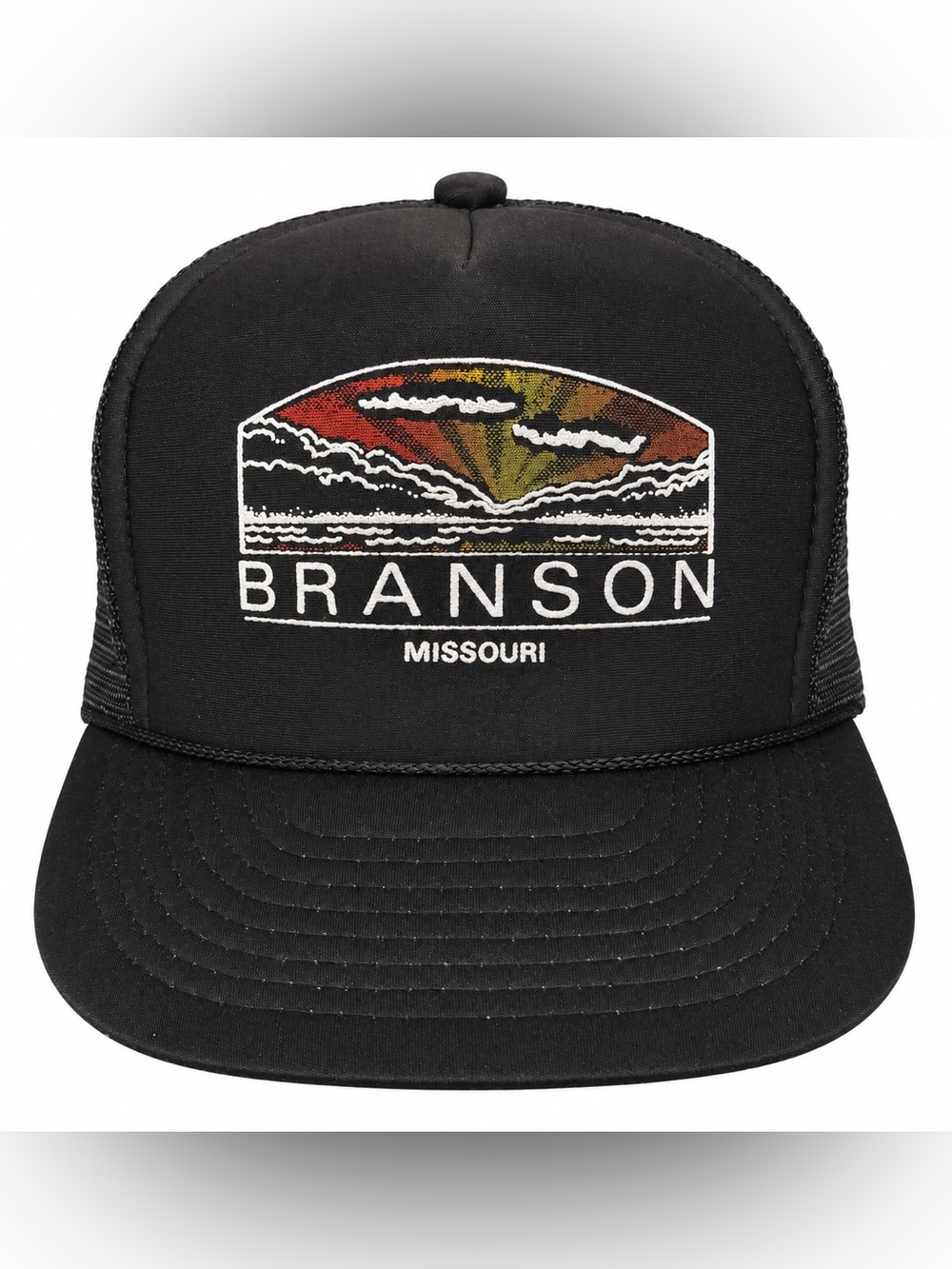 Vintage 80s "Branson Missouri" Black Mesh Back Trucker Hat Cap OSFA